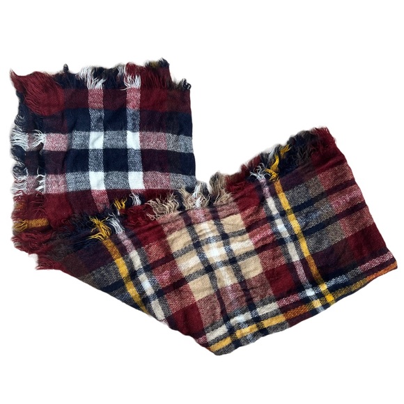 BURGUNDY / YELLOW / NAVY / WHITE PLAID PRINT SCARF - Picture 2 of 3
